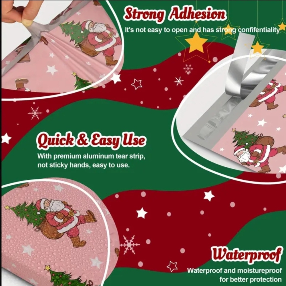 Ten Pink Santa Claus Christmas Sack 12x15.5 Poly Mailers - Picture 4 of 4